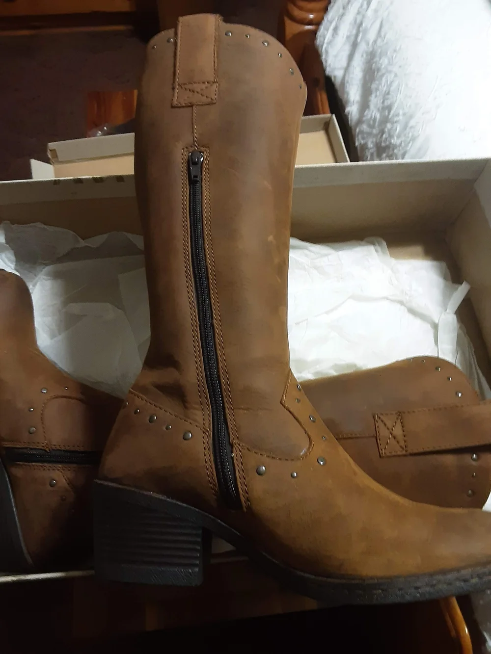 b.o.c. Tan Brown Studded Mid-Calf Leather Boots